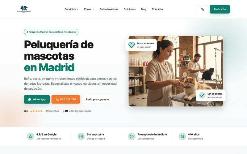 Web de mixpeludos.es, peluquería canina y felina en Madrid