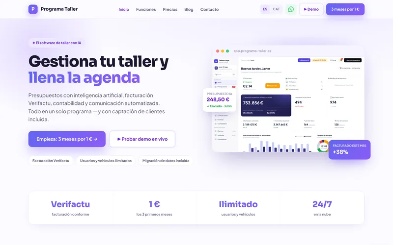 Web de programa-taller.es, software de gestión para talleres
