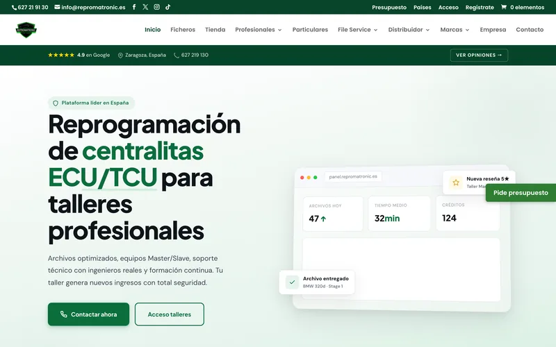 Web de repromatronic.es, reprogramación de centralitas